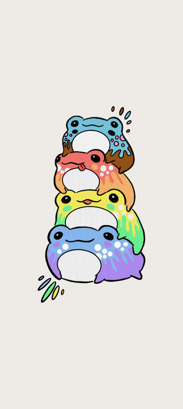 4 frogs with the colors of the progress flag